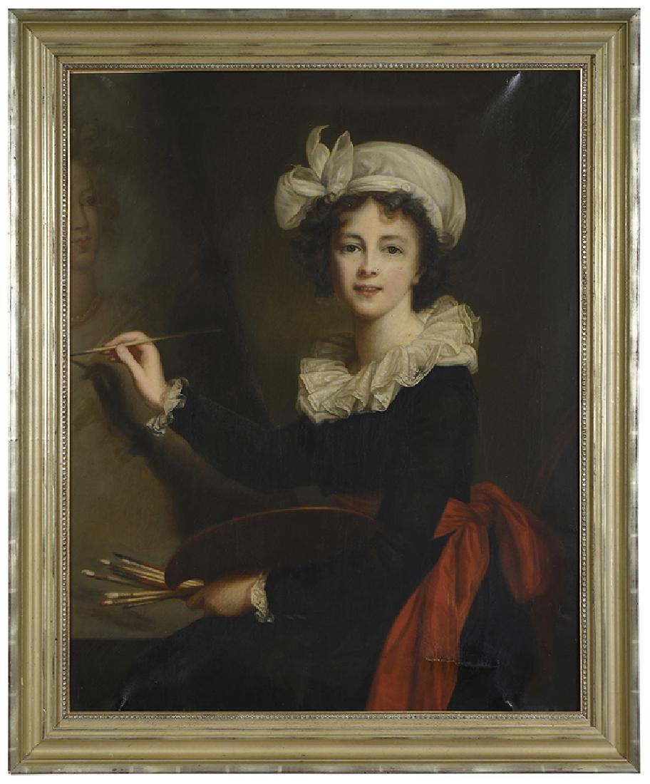 After Marie Elisabeth Louise Vigee-Lebrun: (French, 1755-1842) Self Portrait at an Easel, inscribed and signed by copyist verso "..C. Luchess/ copio 1933", oil on canvas, 39-1/4 x 31-1/2 in.; gilt wood frame, 45-1/4 x 37-1/2 in. , Provenance: 