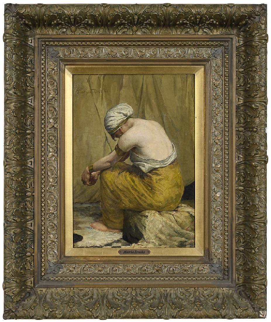 Maria Brooks: (British, 1837–1913) Woman in Yellow, signed upper left "Maria Brooks", oil on canvas, 16-5/8 x 12 in.; gilt wood and composition frame, 29-1/4 x 24-1/2 in. , Provenance: Private Collection