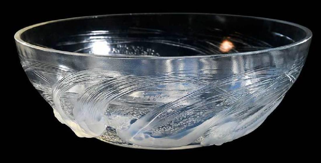 R. Lalique Ondines Opalescent Bowl: model introduced 1921, model number 380, wheel carved "R. LALIQUE/FRANCE", engraved "No 380", 3 x 8-1/8 in. , Provenance: Estate of Dr. Philip George, Memphis, Tennessee