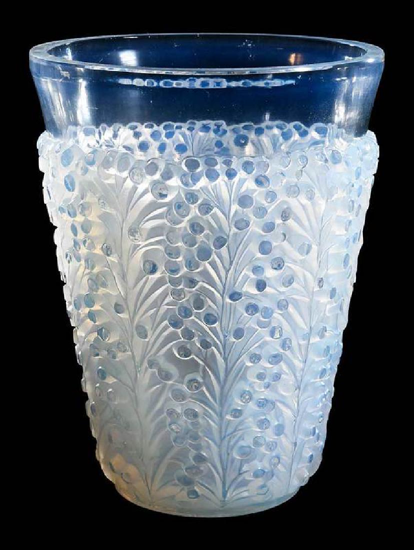 R. Lalique Saint-Tropez Opalescent Glass Vase: model introduced 1937, model number 10-915, acid etched "LALIQUE/FRANCE", 7-3/8 x 5-5/8 in. , Provenance: Estate of Dr. Philip George, Memphis, Tennessee
