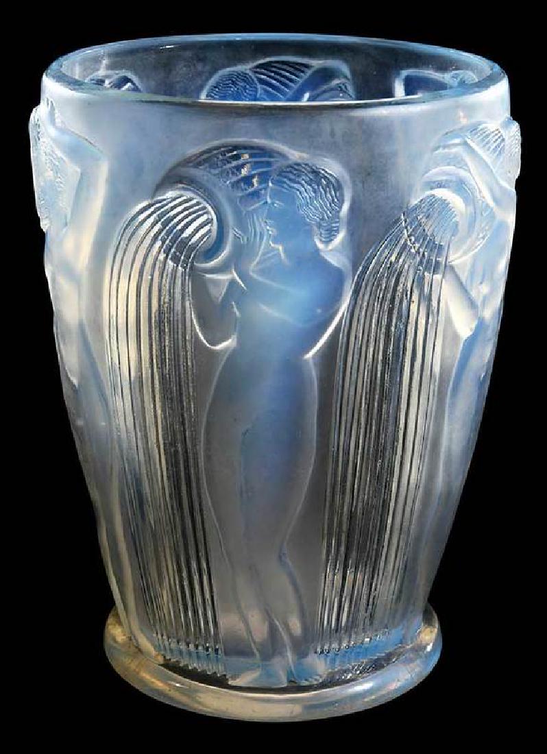R. Lalique Danaides Opalescent Vase: wheel carved "R. LALIQUE/FRANCE", engraved "No 972", 7-1/4 in. , Provenance: Estate of Dr. Philip George, Memphis, Tennessee