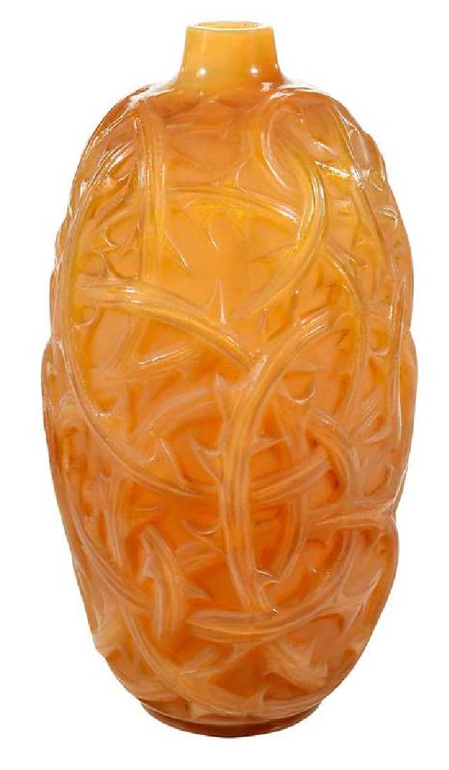 R. Lalique Ronces Butterscotch Glass Vase: molded signature "R.LALIQUE", 9-1/4 in. , Provenance: Estate of Dr. Philip George, Memphis, Tennessee