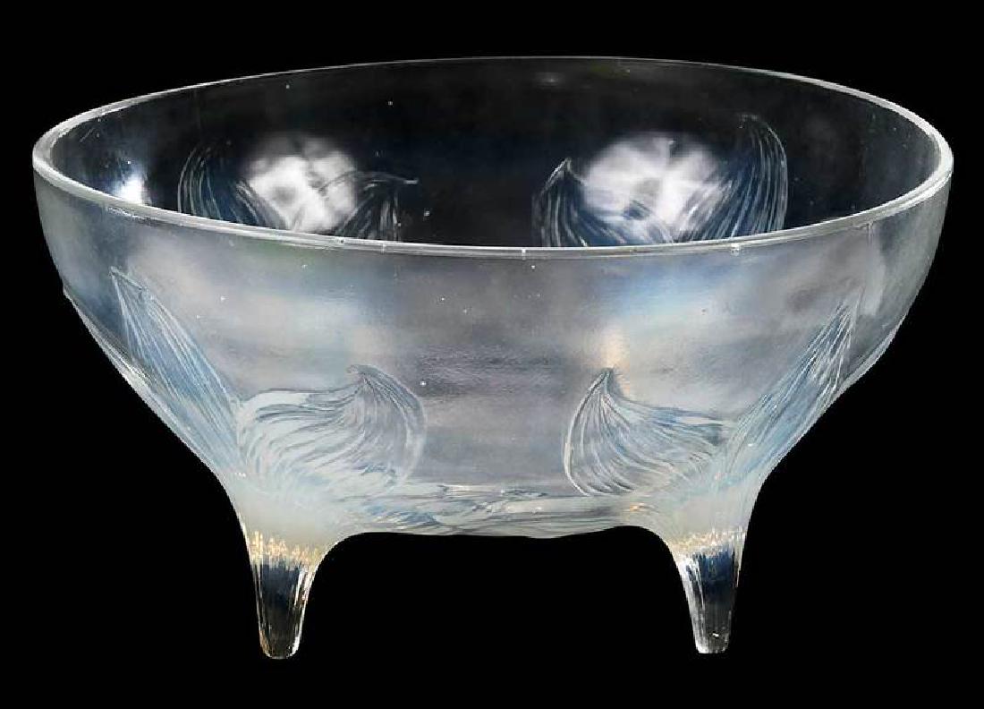 R. Lalique Lys Opalescent Footed Bowl: model introduced in 1924, model number 382, molded "R.LALIQUE", 4-7/8 x 9-3/8 in. , Provenance: Estate of Dr. Philip George, Memphis, Tennessee