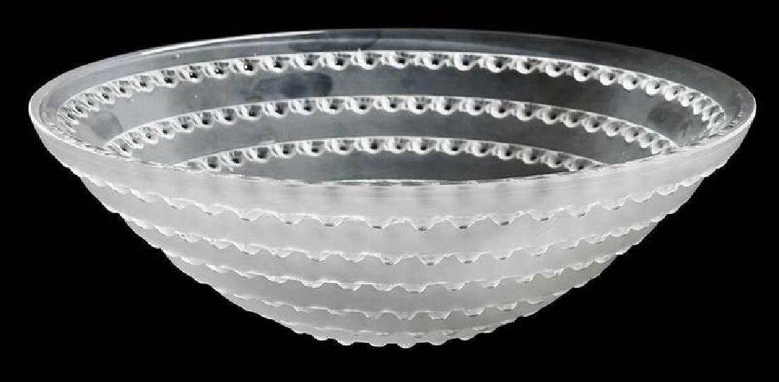 R. Lalique Fleurville Frosted Bowl: model introduced 1928, model number 405, molded "R.LALIQUE FRANCE", 3-3/4 x 11-1/2 in. , Provenance: Estate of Dr. Philip George, Memphis, Tennessee