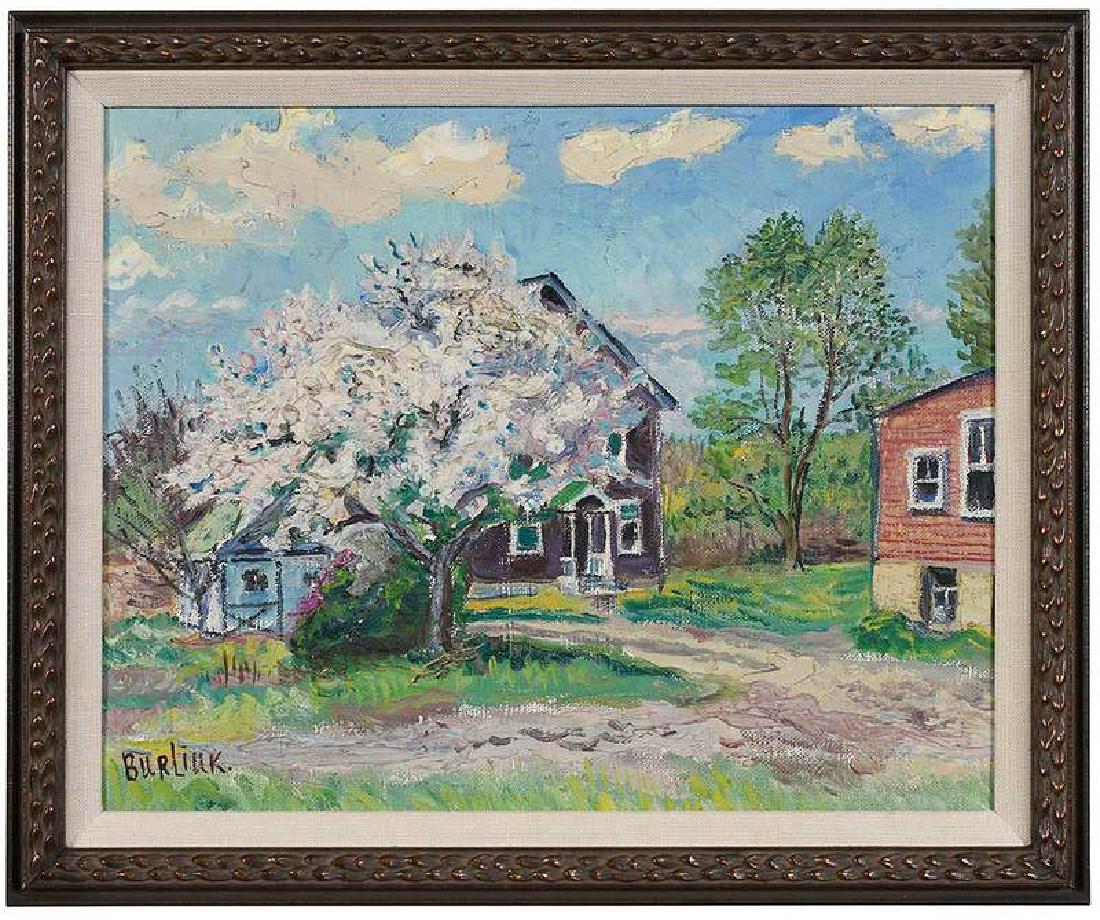 David Davidovich Burliuk: (New York/Ukrainian, 1882 -1967) Spring on a Farm, Long Island, oil on canvas, 12 x 15 in.; modern frame, 14-1/4 x 17-1/4 in., Provenance: Collection of Nathalie Reichwald, personal friend