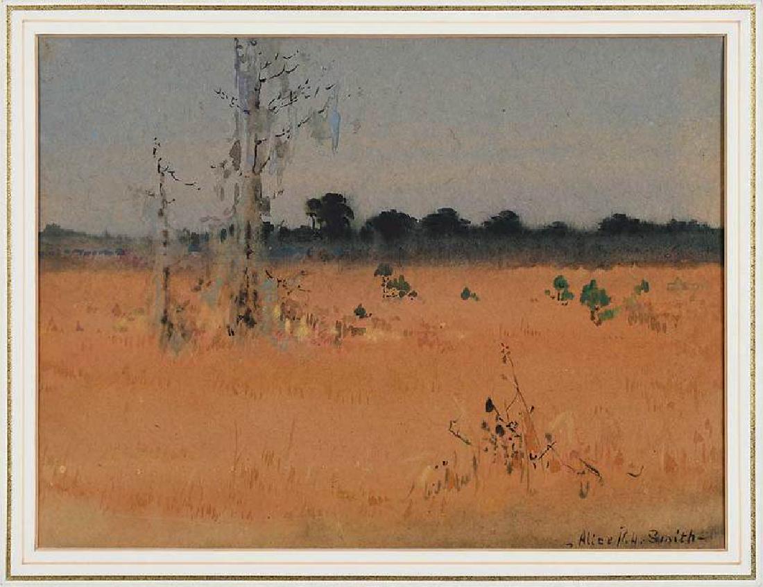 Alice Ravenel Huger Smith: (Charleston, South Carolina, 1876-1958) Plantation Field, signed lower right "Alice R.H. Smith", watercolor on paper, 9 x 12 in.; modern frame, 18-1/4 x 20-1/2 in. , Provenance: From the family; By de