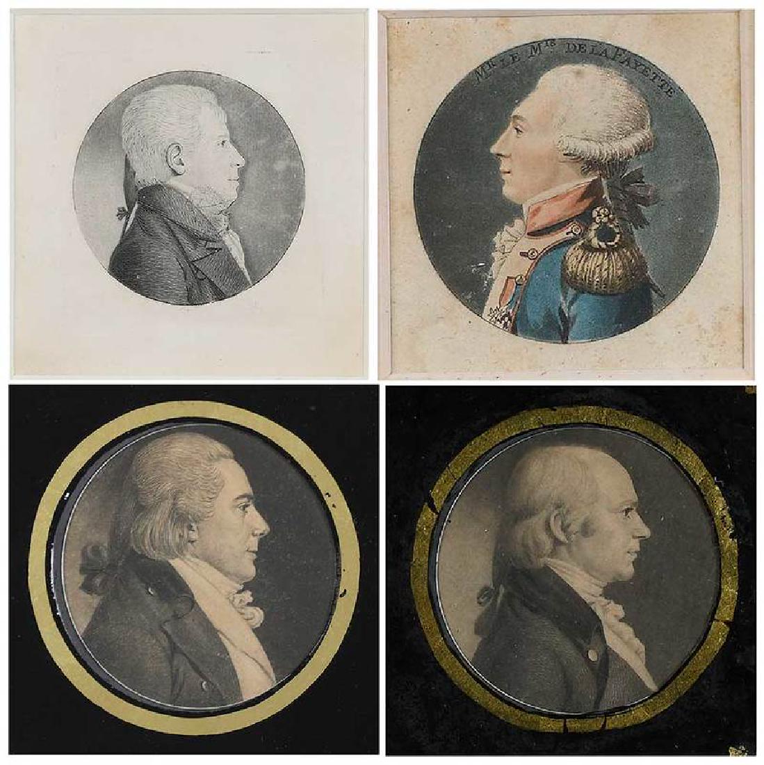 Charles Balthazar Julien Fevret de Saint-M‚min: (French, 1770–1852) Four Engravings: Mr Le Mis De LaFayette, 2 in. sheet 2-5/8 x 2-1/2 in.; John Savage, 1802; Young Gentleman facing right; Gentleman Facing Right, smooth hair, plate 2-1/2 x 2-