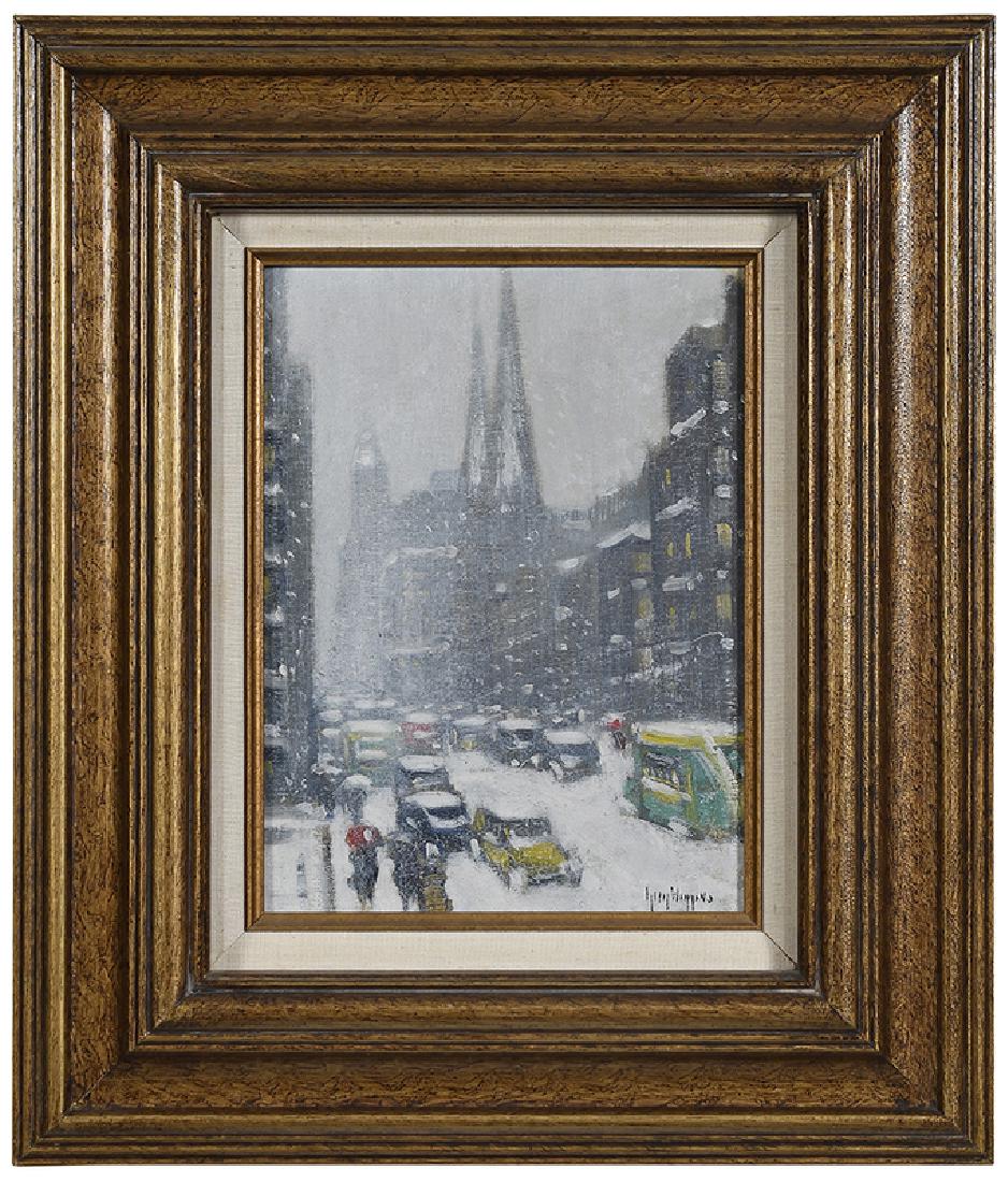 Guy Carleton Wiggins: (New York/Connecticut/Florida, 1883-1862) St. Patrick's Cathedral, Winter, signed lower right "Guy Wiggins", also signed and titled verso in artist's hand, oil on canvasboard, 12 x 9 in.; m