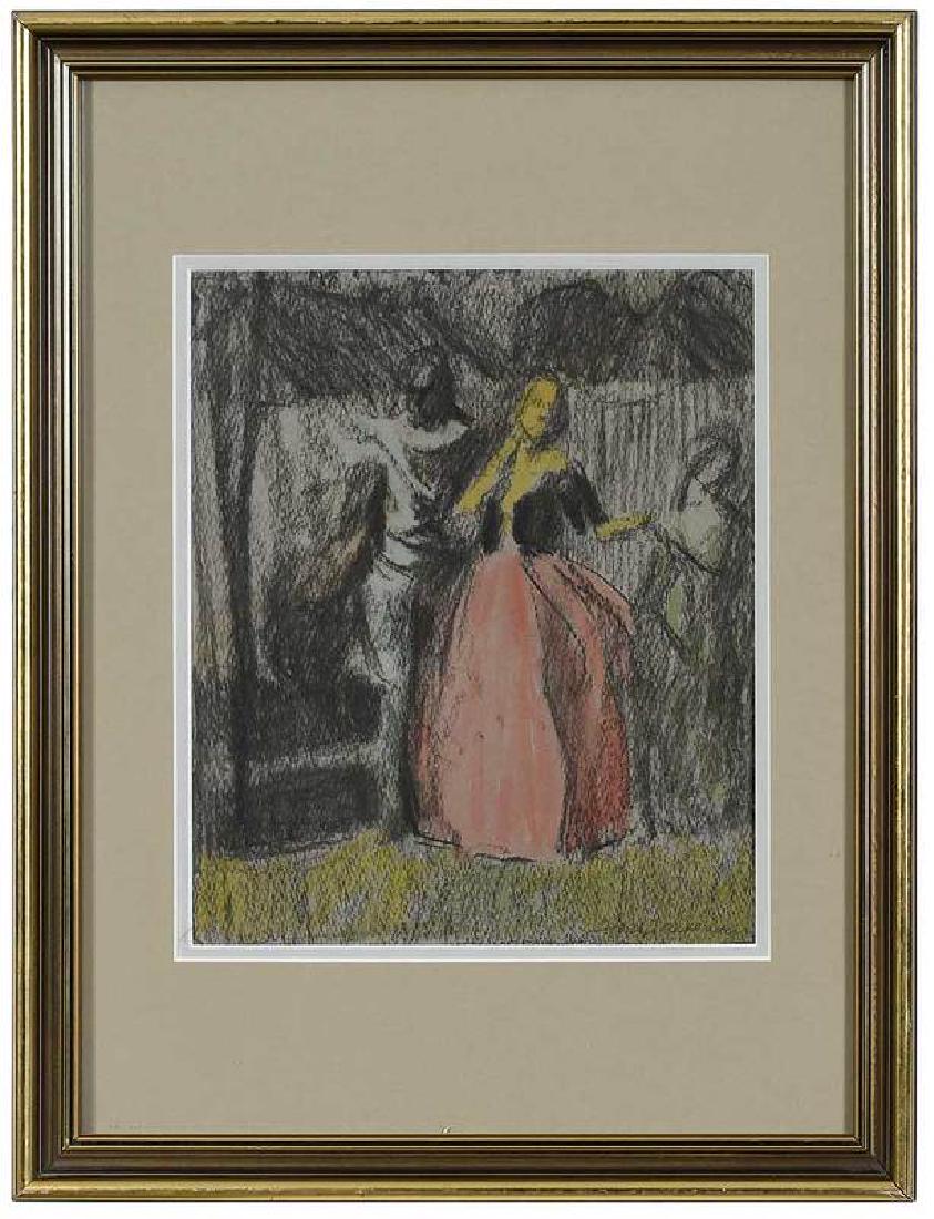 Arthur Bowen Davies: (American, 1862-1928) Lady in a Ball Gown, artist stamp lower right, charcoal and watercolor on paper, 10 x 8-1/2 in.; modern carved gilt wood frame, 17-1/2 x 13-1/2 in. , Provenance: Privat