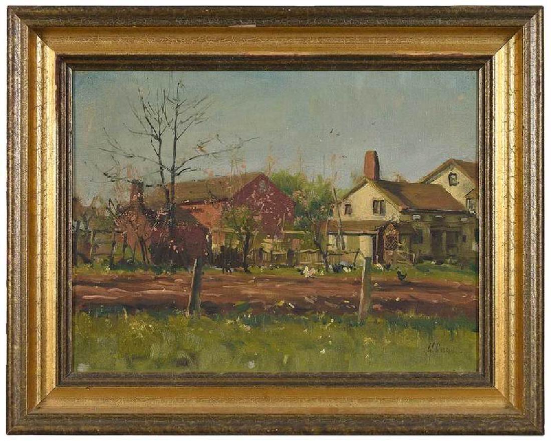 Gilbert Gaul: (American, 1855-1919) Spring at the Farm, signed lower right "G. Gaul", oil on canvas, 12 x 16 in.; carved gilt wood frame, 16 x 20 in. , Provenance: Private Collection, New York