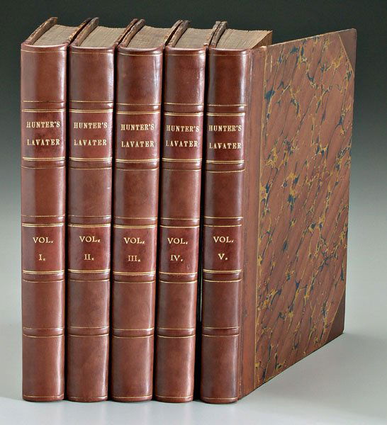Lavater's [Physiognomy],: Johan Kaspar Lavater, [Essays on Physiognomy], three volumes as printed, bound into five volumes, Volume II (numbered on the spines as Volumes II and III) is the 1792 John Murray edition, first Englis