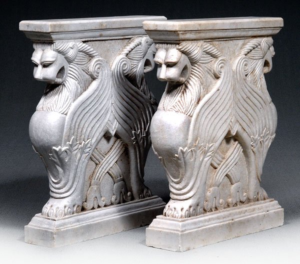 Pair carved marble table supports
