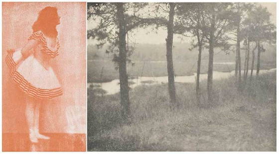 C. Yarnall Abbott: (Philadelphia/Rockport, Massachusetts, 1879-1938)Two half tones from Camera Notes 1903; Decorative Landscape, 5 x 6-1/2 in., tipped in, fading, original tissue with title intact; A Coryphee, red toned