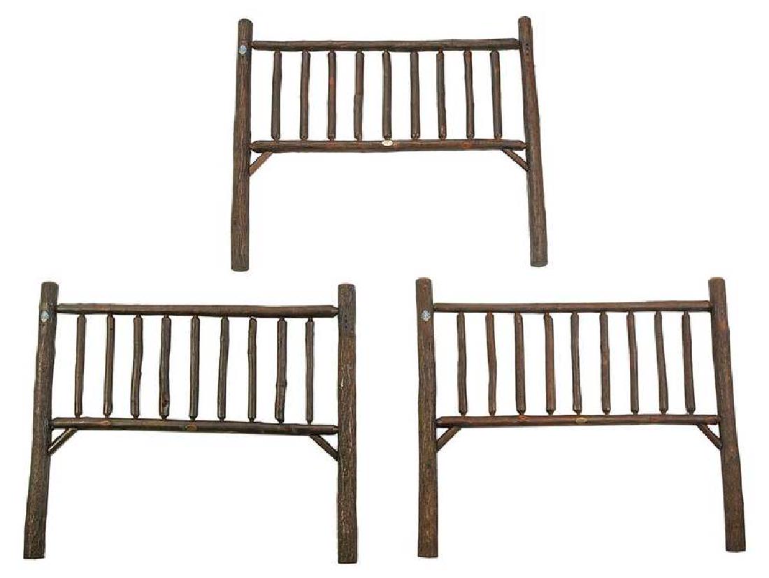 Three Old Hickory Headboards: modern, each with bronze label for Old Hickory/Shelbyville, Old Faithful collection, 49 x 55 in., Provenance: Private Collection, North Carolina