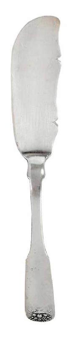 Savannah Coin Silver Butter Knife: Georgia, early to mid 19th century, fiddle handle with basket of flowers, no monogram, marks for David B. Nichols (working Savannah, Georgia, working 1820-1830), 7-1/4 in., Provenance: Private Co