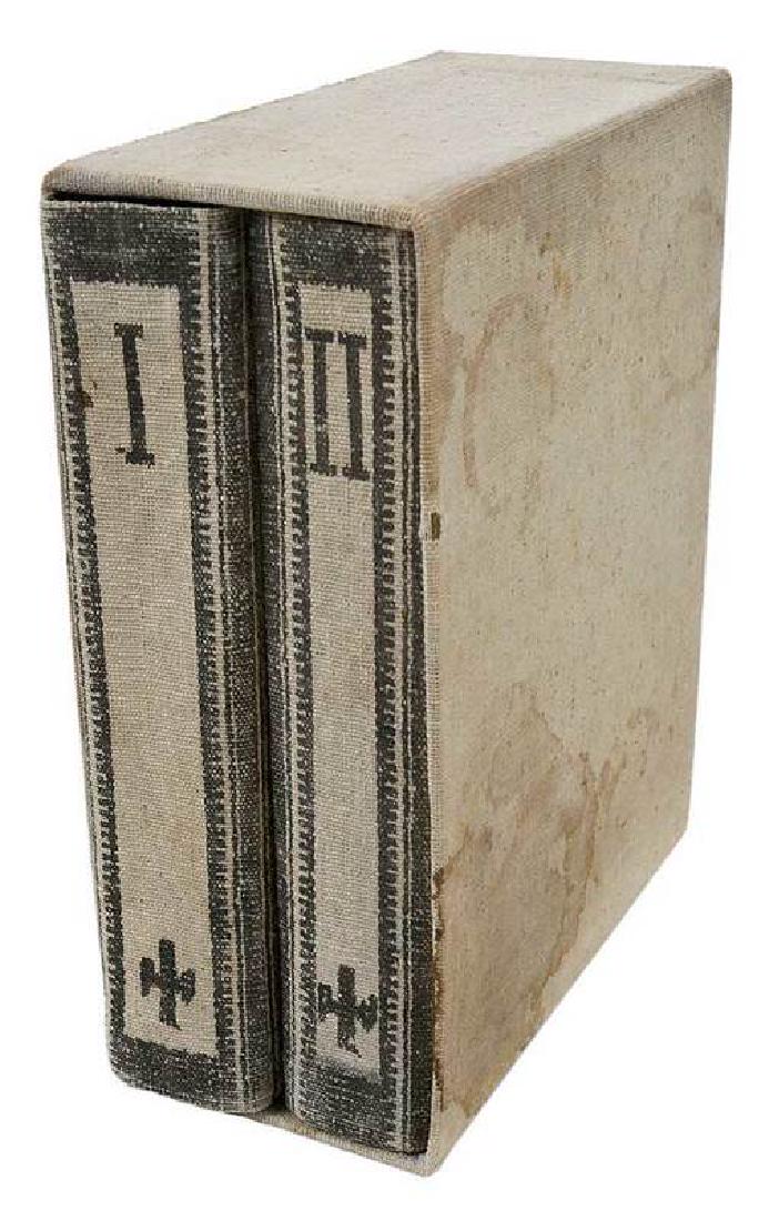 Tom Lea, The King Ranch, 1957 Limited Edition: Tom Lea, The King Ranch, Two Volume Limited Edition Set, printed for the King Ranch, Kingsville, Texas, 1957, all rag cover is a facsimile of the saddle blankets woven and used on the King Ranch, 9-1/