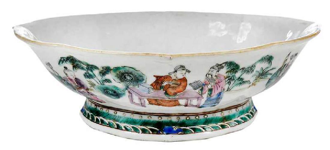 Large Chinese Porcelain Rice Bowl: Chinese, scene of men and women writing and illustrating scrolls, 10-1/2 in. , Provenance: Private Collection of Siao Huy Wu, Raleigh, North Carolina