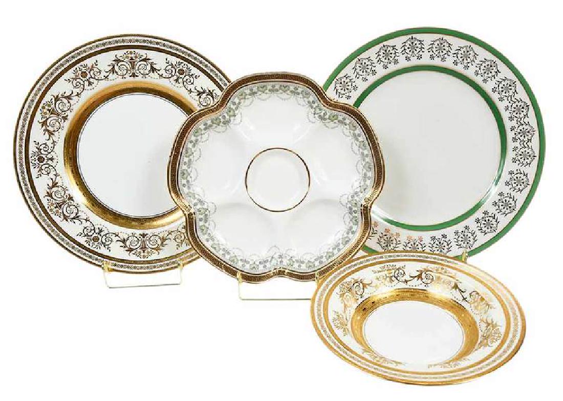 33 Pieces Porcelain Partial Dinner: Continental, 20th century, transfer and gilt, floral design at borders, marks include "Cauldon England", "Theodore Haviland France", and "Minton England", group includes 17 service plates, 10-1/2 in.;