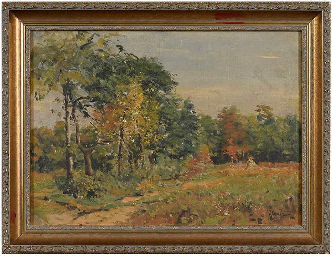 Gilbert Gaul: (New York/Tennessee/New Jersey, 1855-1919)Autumn Landscape, signed lower right "Gaul", oil on board, 11-1/2 x 15-3/4 in.; modern frame, 14-1/4 x 18-3/4 in.