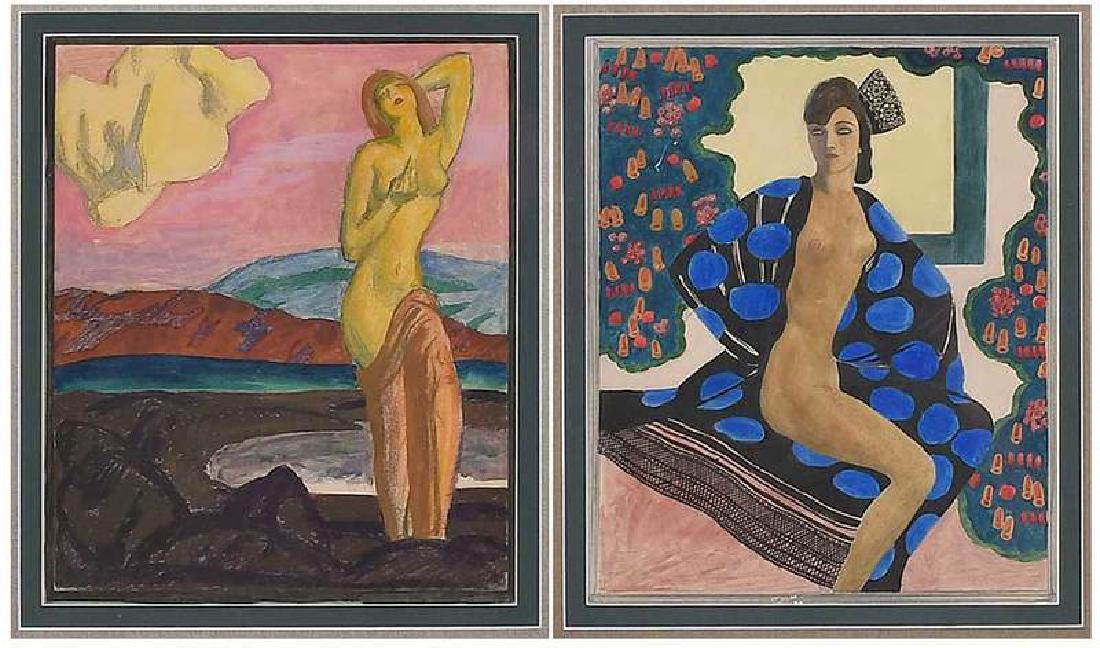 Eduard Buk Ulreich: (New York/San Francisco, 1889-1962)Two Mural Studies: Mirror Lake, signed, titled verso "Mirror Lake/by Buk/Eduard Buk Ulreich/542 east 79th st/New York City", mixed media on paper, 12 x 10 in (s