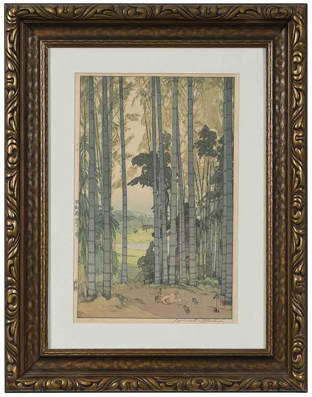 Hiroshi Yoshida: (Massachusetts/Japan,1876-1950)ÿBamboo Wood, 1939, signed lower right "Hiroshi Yoshida"and inscribed with title, color wood block, image 14-7/8 x 9-3/4 in.; early 20th century wood frame, 23-3/4 x 19