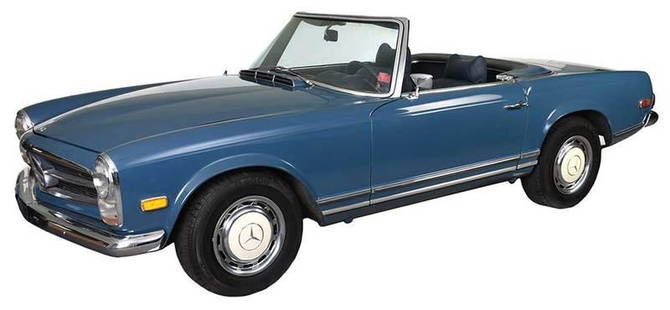 1970 Mercedes-Benz 280SL: odometer reads "01880"?, blue exterior, blue interior, pagoda top and later soft top, after market radio (Alpine); lot accompanied by original owners manual, service and DMV records, VIN 304412014659