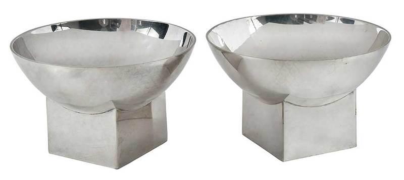 Pair of Bvlgari Small Bowls: Italian, late 20th century, round bowl with square base,ÿmarked "Bvlgari", "950" and "19/71",ÿ13.27 oz. T.,ÿ2-1/4 x 3-1/2 in. Provenance: Private Collection, Hilton Head, South Carolina