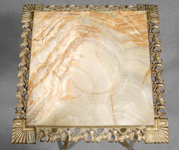 Brass and alabaster plant stand, - 2