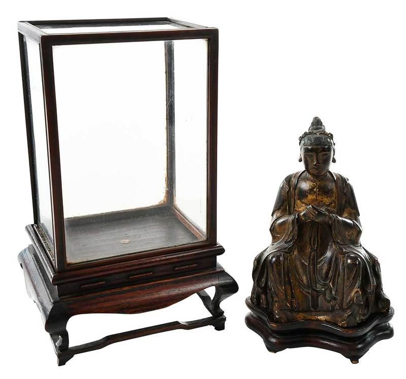 Carved Buddha with Stand and Miniature Vitrine (1 of 8)