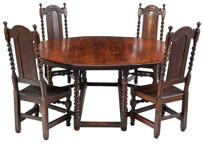 Rare Charles II Oak Dining Table, Period Chairs (1 of 12)