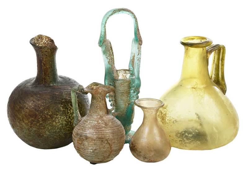 Five Roman Iridescent Glass Bottles (1 of 17)
