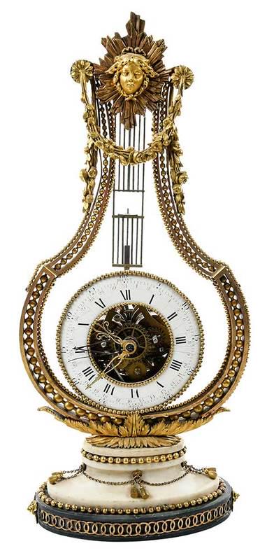 Louis XVI Gilt Bronze and Marble Lyre Form Clock (1 of 17)