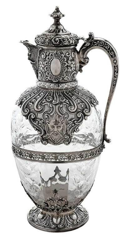 English Silver and Intaglio Cut Glass Ewer (1 of 20)