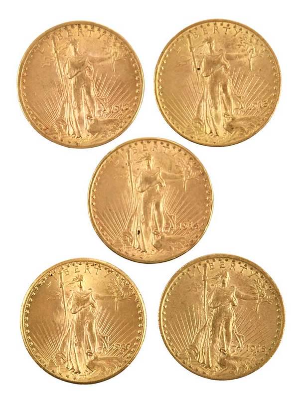Five Saint Gaudens Gold Double Eagles (1 of 3)
