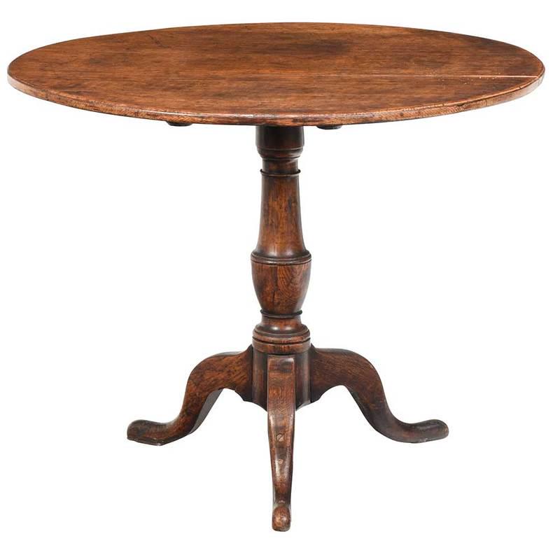 George III Tilt Top Tea Table: British, late 18th/early 19th century, old mellow surface, with tilt top, 28 x 34 x 33-3/4 in.; Note: This item descended in the Russell family of Boston, Massachusetts and was later displayed in the