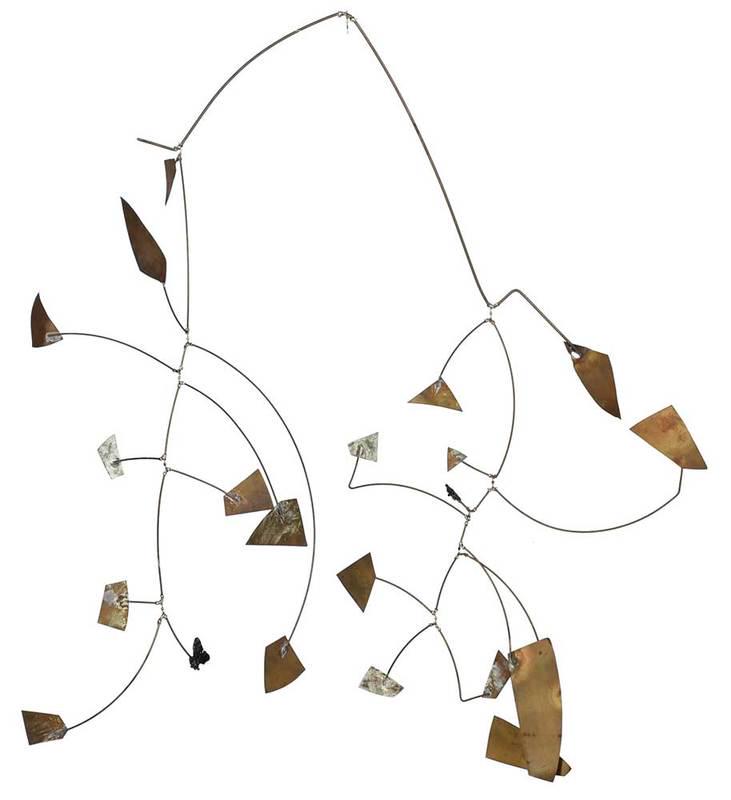 Mobile: (American, 20th century)Brass and copper geometric shapes connected by wire, unsigned, 32 x 24 in.; Provenance: Property From A Southern Institution