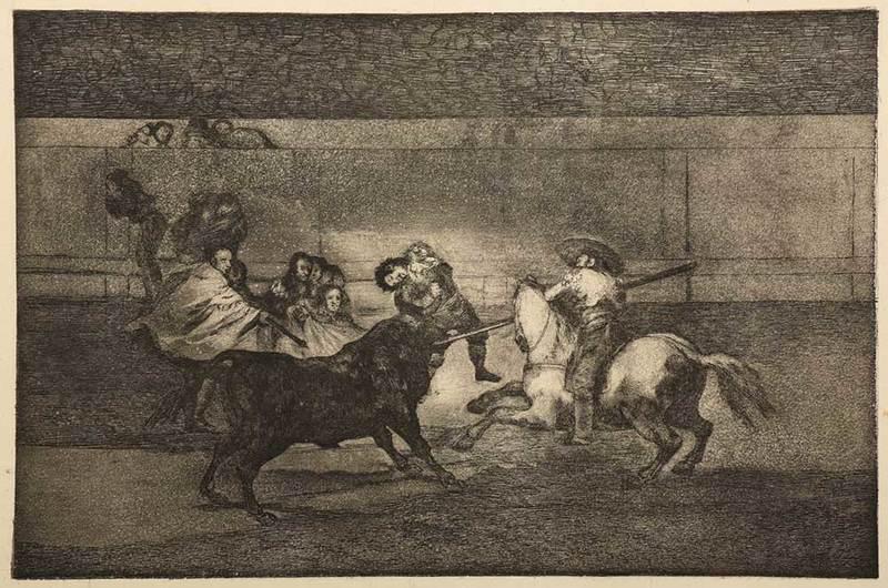 Francisco Jose de Goya y Lucientes: (Spanish, 1746-1828)Muerte de Pepe Illo, Plate F from La Tauromaquia, posthumous, Circulo de Bellas Artes, Madrid, 1929, publisher, with blindstamp lower right "LaÿTauromaquia"ÿetching, aquatint, an