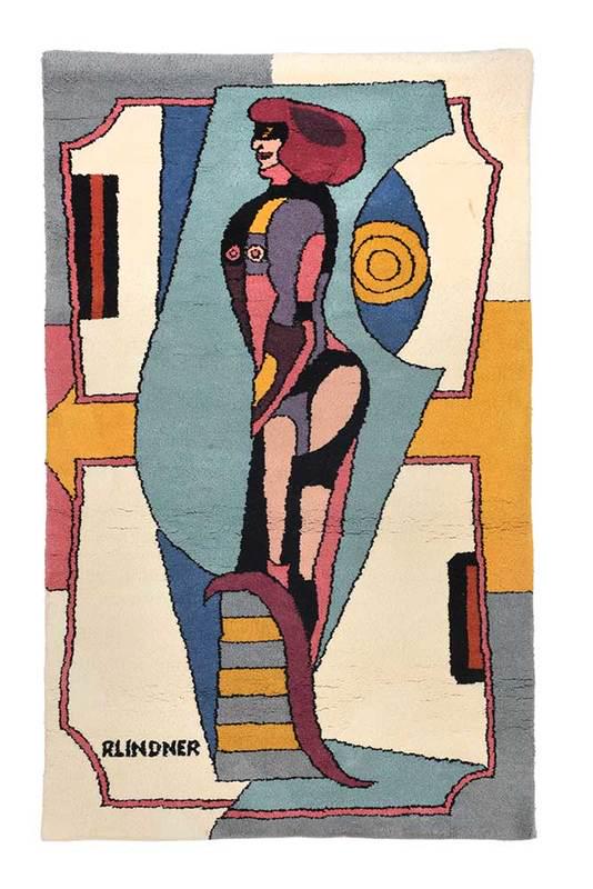 Richard Lindner: (New York/Germany/France,ÿ1901-1978)Abstract Figural Mother Earth, circa 1960, wool pile rug, label verso "Handmade in India", 83 x 50 in.; Provenance: Private Florida Collection