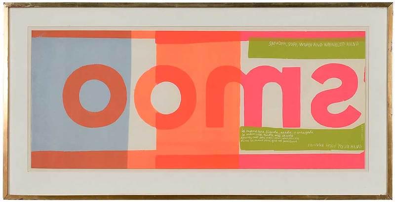 Corita Kent (aka Sister Mary Corita): (Massachusetts/California,ÿ1918-1986)i wanna hold your hand, 1965, signed lower right "Sister Mary Corita", serigraph,ÿ14-1/4 x 35 in.; parcel gilt wood frame, 20-5/8 x 40-7/8 in.; Provenance: Priva