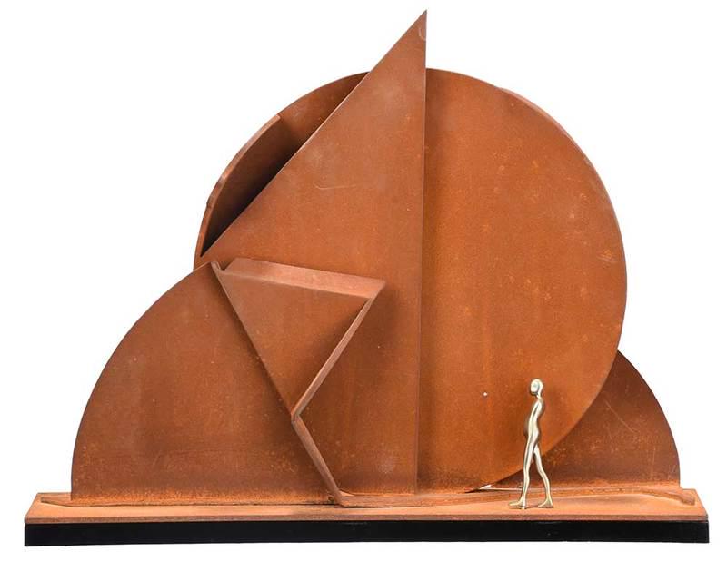 Ernest Trova: (Missouri, 1927-2009)Profile Canto, 1974, edition 114/125, signed underneath "E. Trova" and inscribed, Pace Editions Inc., New York, painted Cor-ten steel with 3 inch white bronze figure,ÿacrylic bas
