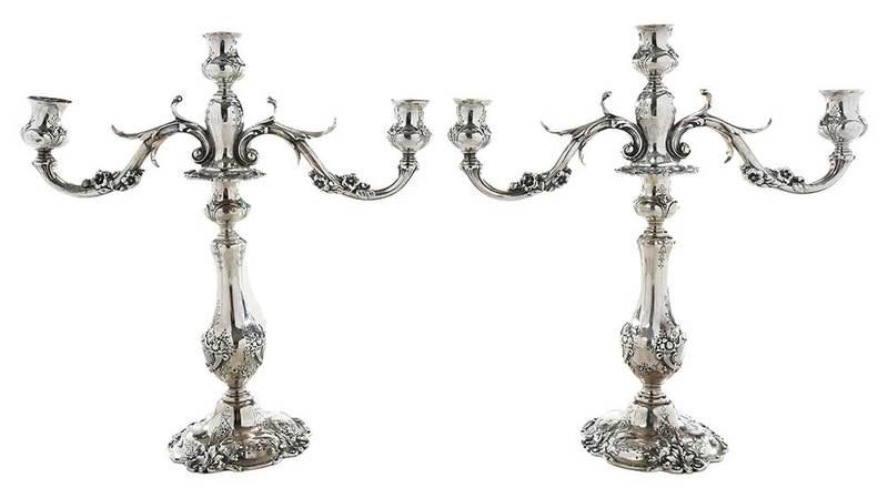 Reed & Barton Francis I Sterling Candelabra: American, 1938, three cup and two arms,ÿno monograms, marks for Reed & Barton, "570A", weighted, 15-1/4 x 14-1/2 in.; Provenance: By Descent in Virginia Family