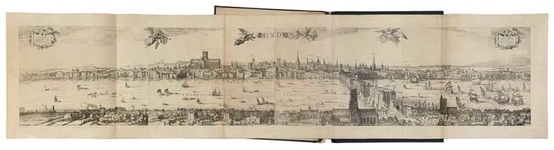 After Visscher, Panoramic View of London: after Claes Jansz Visscher, facsimile of Visscher's 1616 View of London published in 1883-4 by the Typographic Etching Company for the Topographical Society of London, four sheets joined together, att
