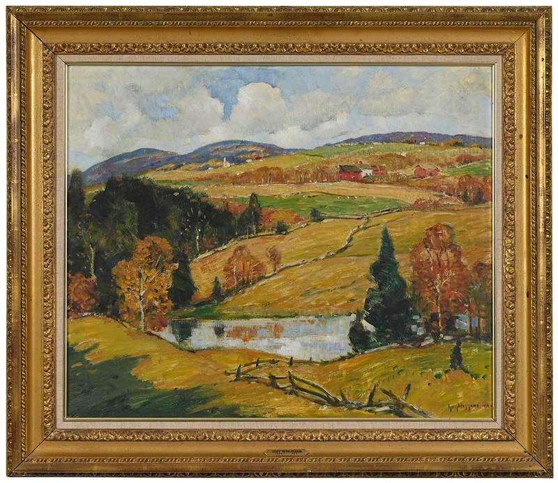 Guy Carleton Wiggins: (New York/Connecticut/Florida, 1883-1862)Connecticut Hills in Autumn, signed lower right "Guy Wiggins. NA", oil on canvas, 25 x 30 in.; modern carved gilt wood and composition frame, 33 x 38 in.; Prov