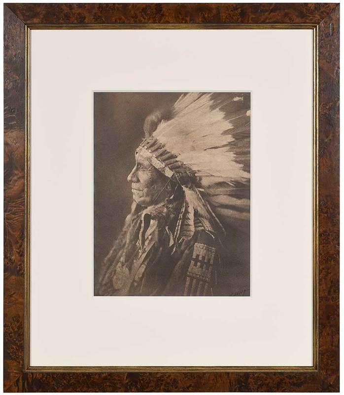 Edward Sherrif Curtis: (American, 1868-1952)American Horse - Oglala, 1906, signed in image lower right "Curtis", stamped print lower left corner, vintage platinum print circa 1906,ÿ 15-1/2 x 12 in. (sight); modern burl woo
