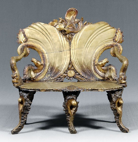Venetian carved "grotto" settee,
