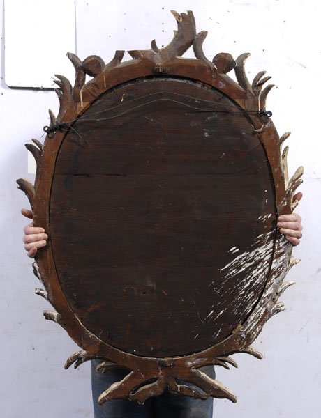 Rococo carved, paint decorated mirror, - 4
