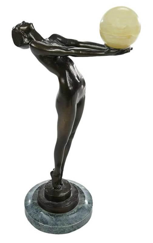 After Max Le Verrier: (French, 1891-1973)Le Clarte, bears signature, "Le Verrier",?aftercast,?bronze and agate with green marble base, 12-1/4 in., Provenance: Private Collection, Columbia, South Carolina