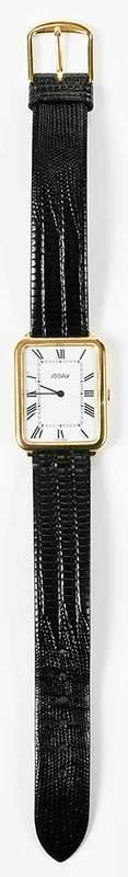 18kt. Joday/Chopard Watch: 26 x 31.5mm case, black Roman numeral hour marks, back of case marked "2024, 54439" and with hallmark, inside case back stamped "L.U.C., L.U. Chopard & Cie, Geneve, 18K, 0,750", yellow gold, movement