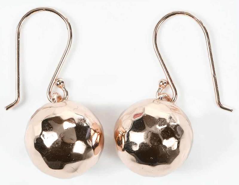 Ippolita Rose Earrings: polished drop with hammered texture, stamped "Ippolita,?Ros?, 925", sterling silver rose plated, 1-1/8 x 1/2 in., 6.6 grams, Provenance: Private Collection, North Carolina