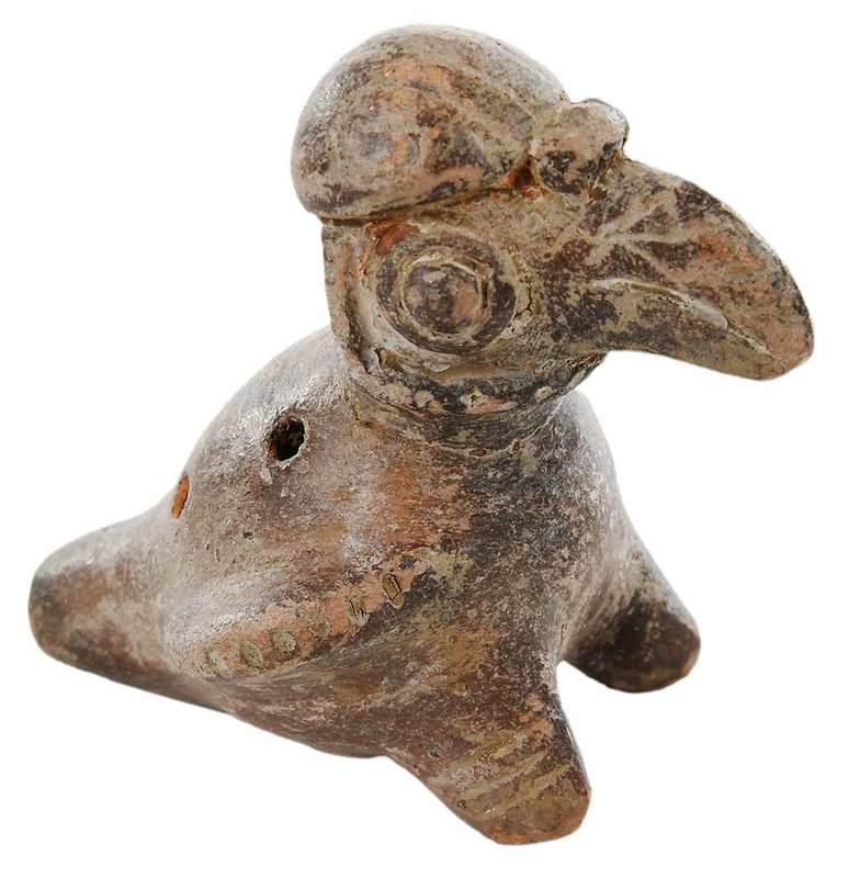 Pre-Columbian Bird Whistle Ocarina: earthenware, parrot form, 3-1/2 x 3-3/4 in.ÿ, Provenance: 1960s Cultural Attache; Private Collection, Asheville, North Carolina